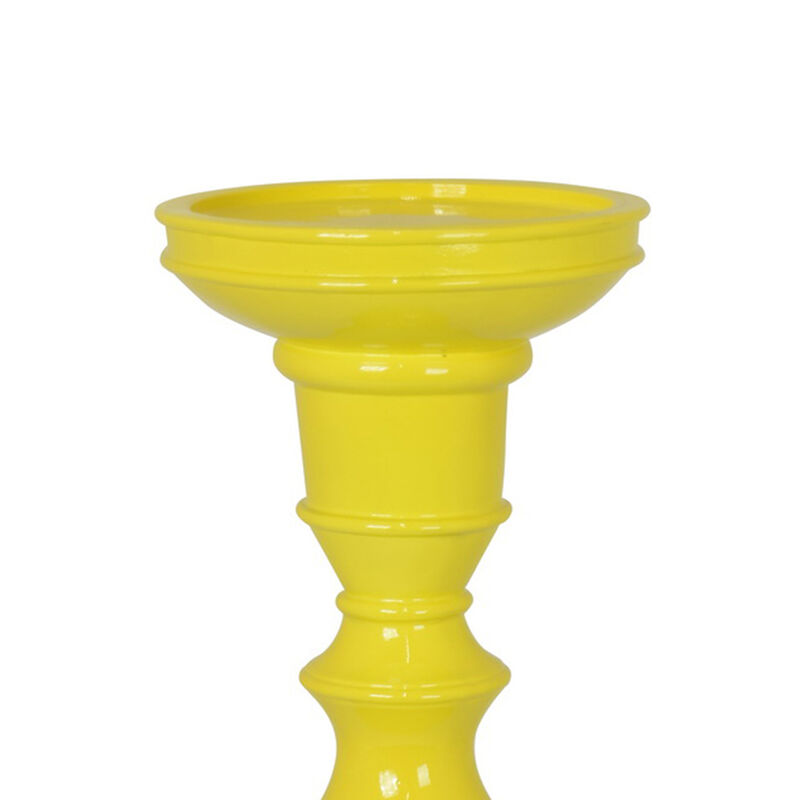 Naze Tabletop Candle Holder with Turned Accents, 23 Inch Yellow Resin - Benzara