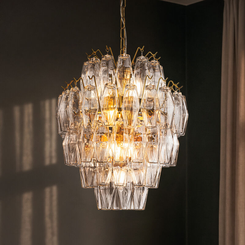 18'' Midcentury Modern Murano Glass Round Chandeliers 6-Light Handblown Glass Pendant Light Fixture Warm Brass Finish For Dining Room Living Room image number 1