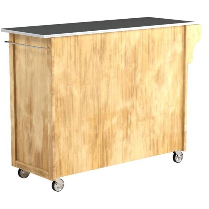 Hivvago Stainless Steel Top Wooden Kitchen Cart Island with Casters