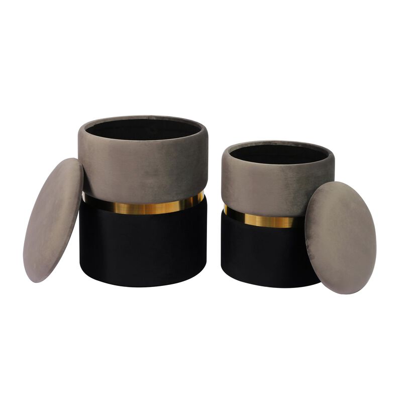 Tov Furniture Gigi Storage Ottoman - Set of 2 (Velvet, Grey|Black) image number 5