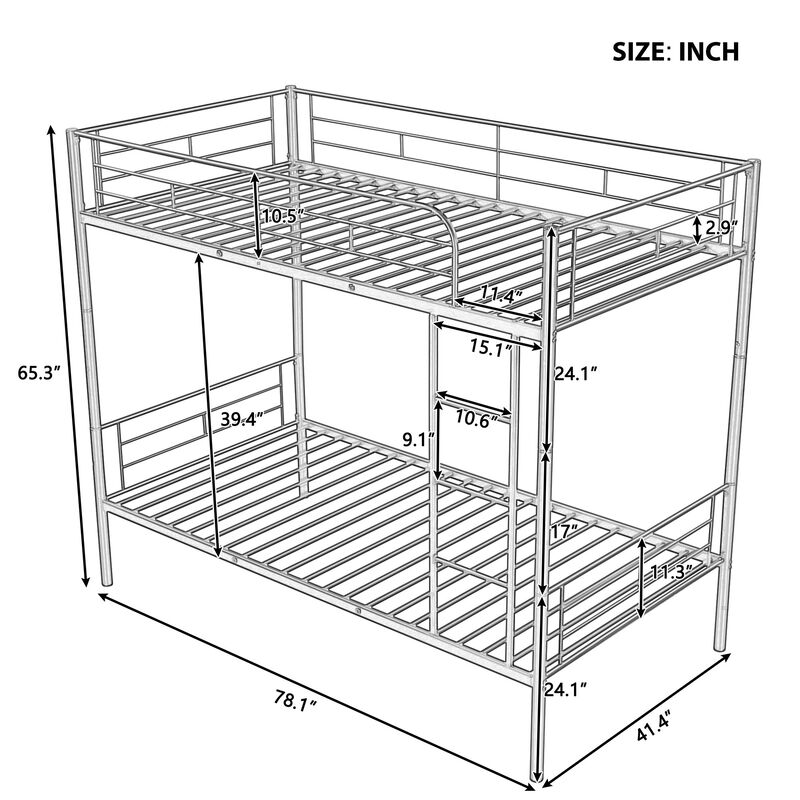 Whisen Twin Over Twin Metal Bunk Bed - White