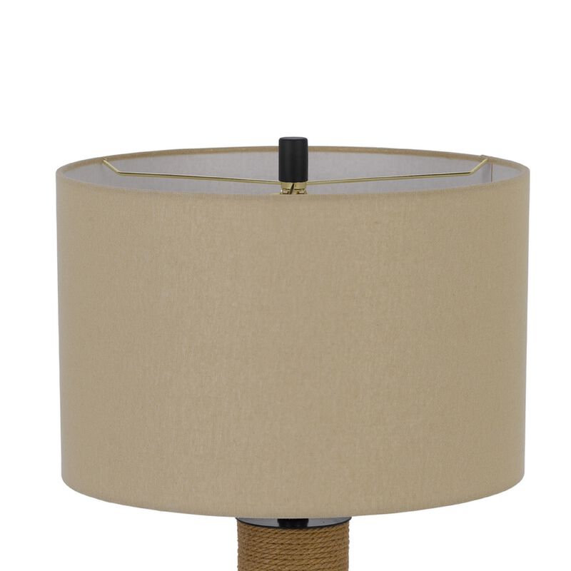 32 Inch Table Lamp, Rippled Glass Body with Rope, Burlap Shade, Metal Base image number 5