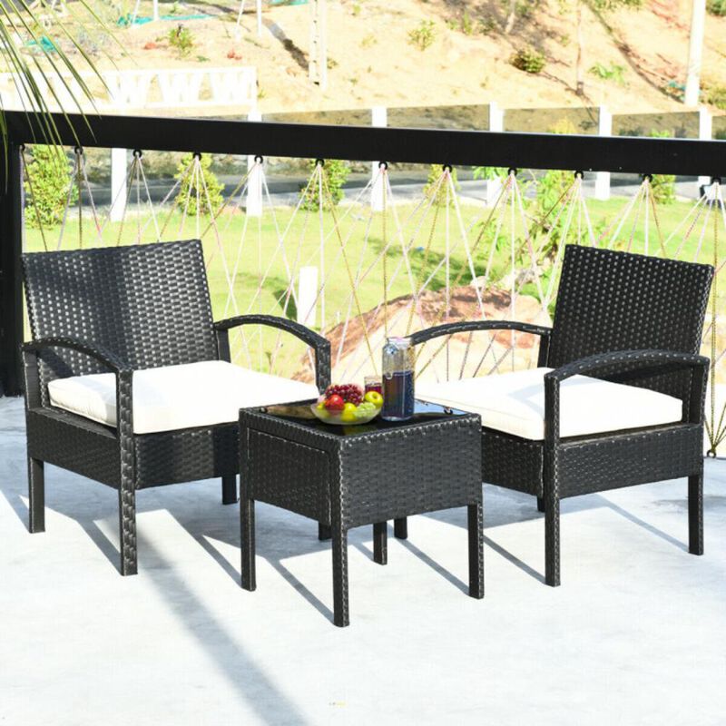 Hivvago Hivvago 3 Pieces Outdoor Rattan Patio Conversation Set with Seat Cushions