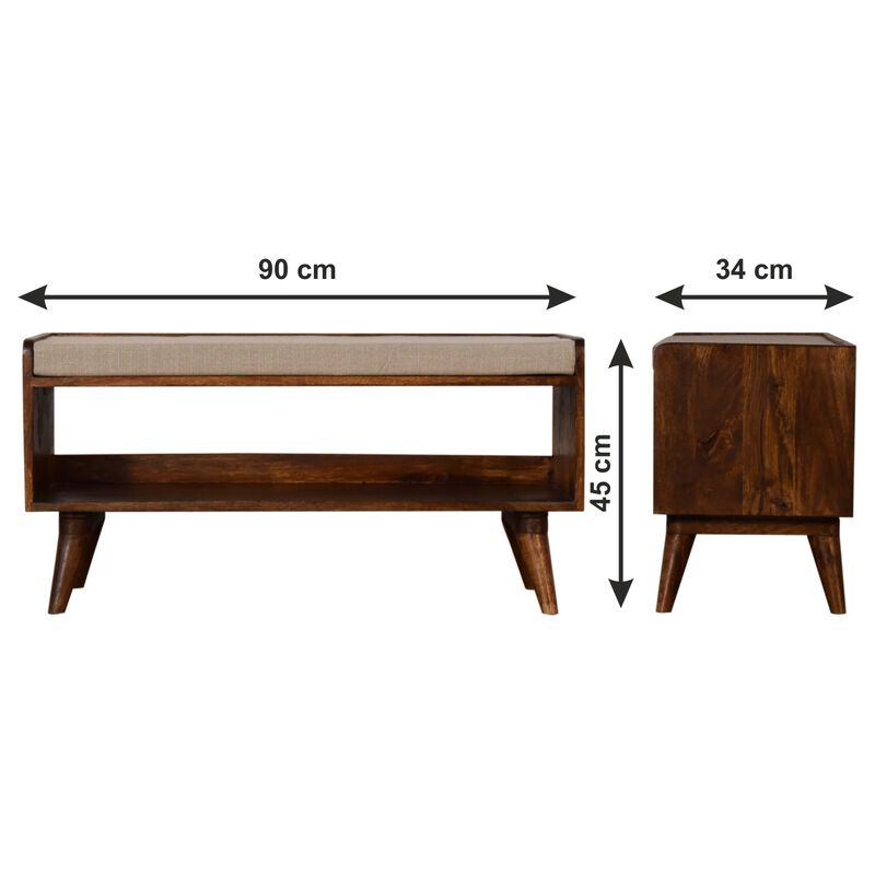 Solid Wood Nordic Chestnut Finish Storage Bench with Seat Pad