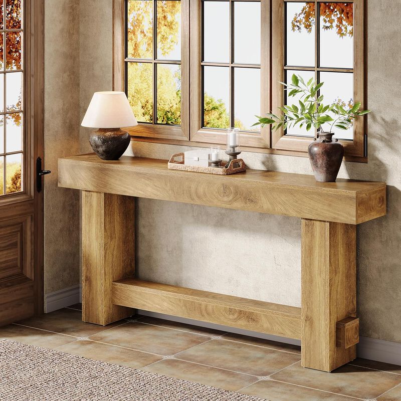 Farmhouse Wooden Console Table, Sofa Table for Entryway & Hallway - Brown image number 6