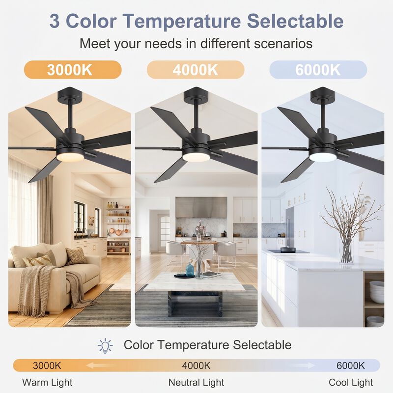 Breezary 52 In Low Profile Ceiling Fan with Light, 5 Blade Fan, 3 CCT Color, 6 Speed Remote Control image number 9