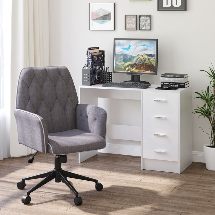 Dark Gray Linen Computer Chair: Tufted, Adjustable, Swivel