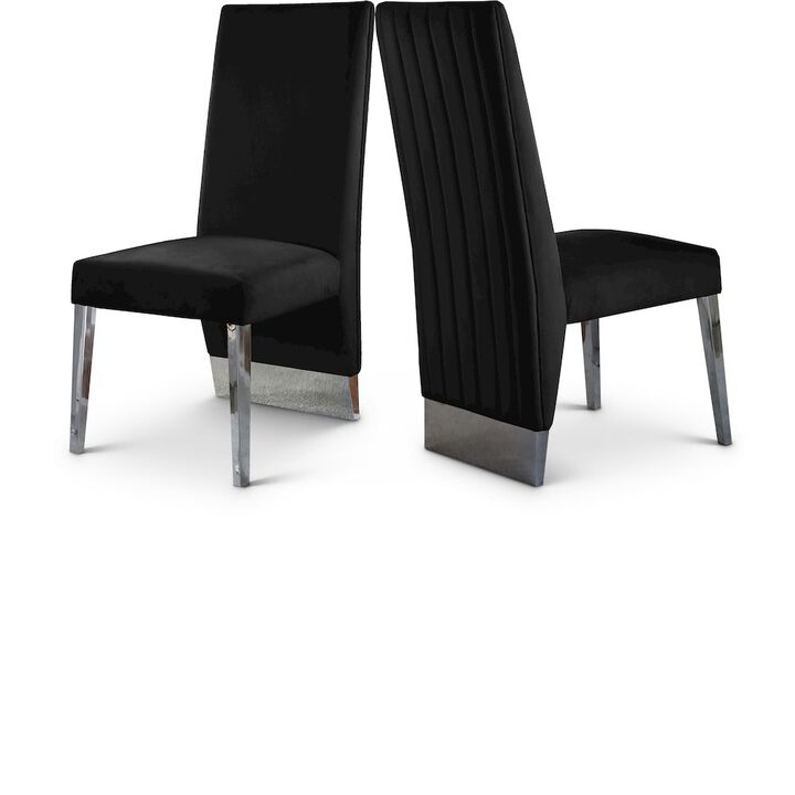 Meridian Furniture Porsha Black Velvet Dining Chair, Set of 2