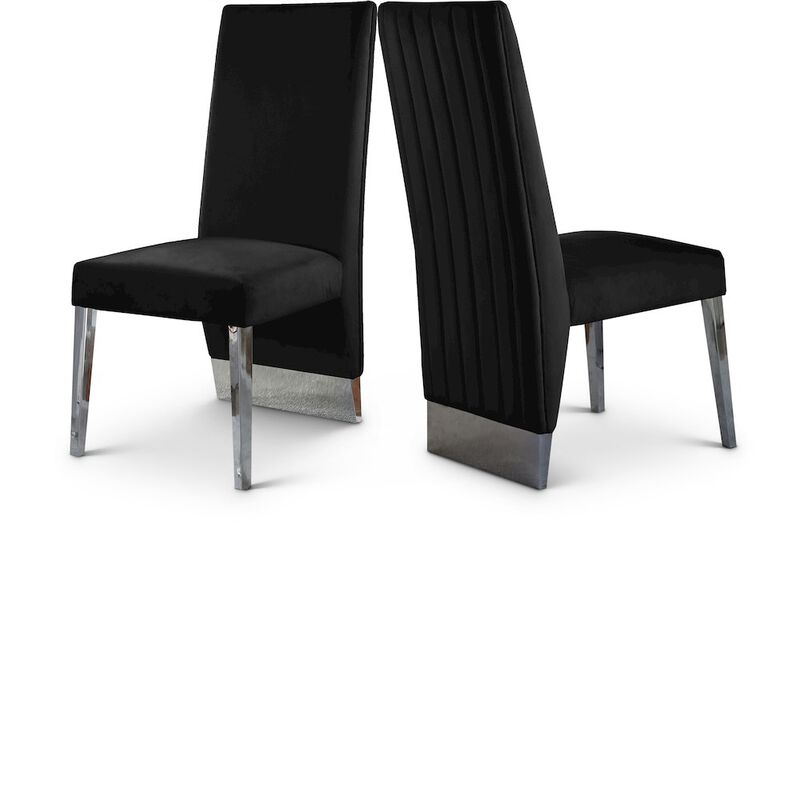 Meridian Furniture Porsha Black Velvet Dining Chair, Set of 2