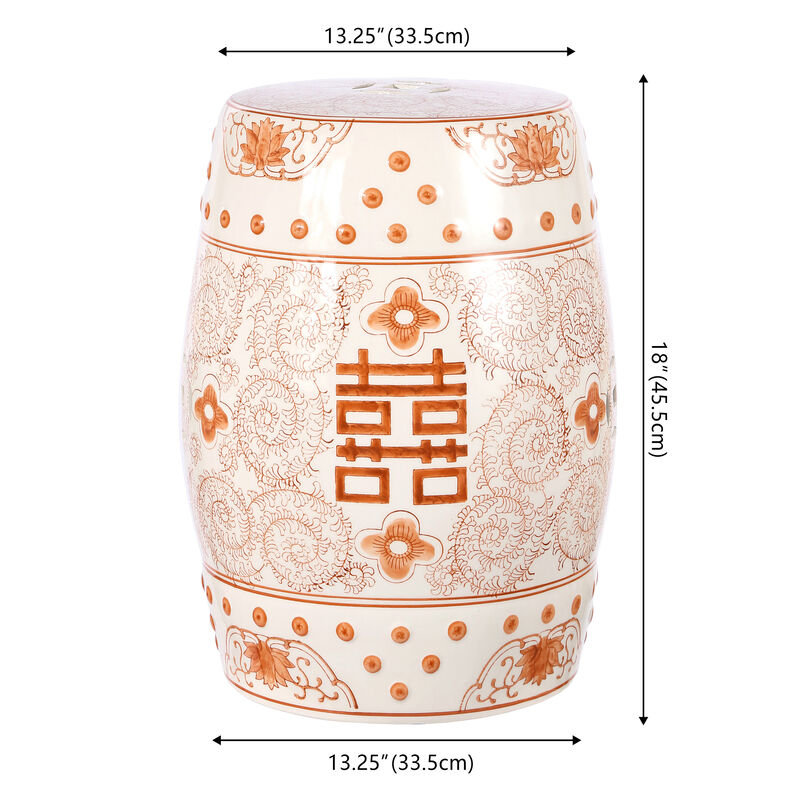 Double Happiness Chinoiserie Ceramic Drum Garden Stool