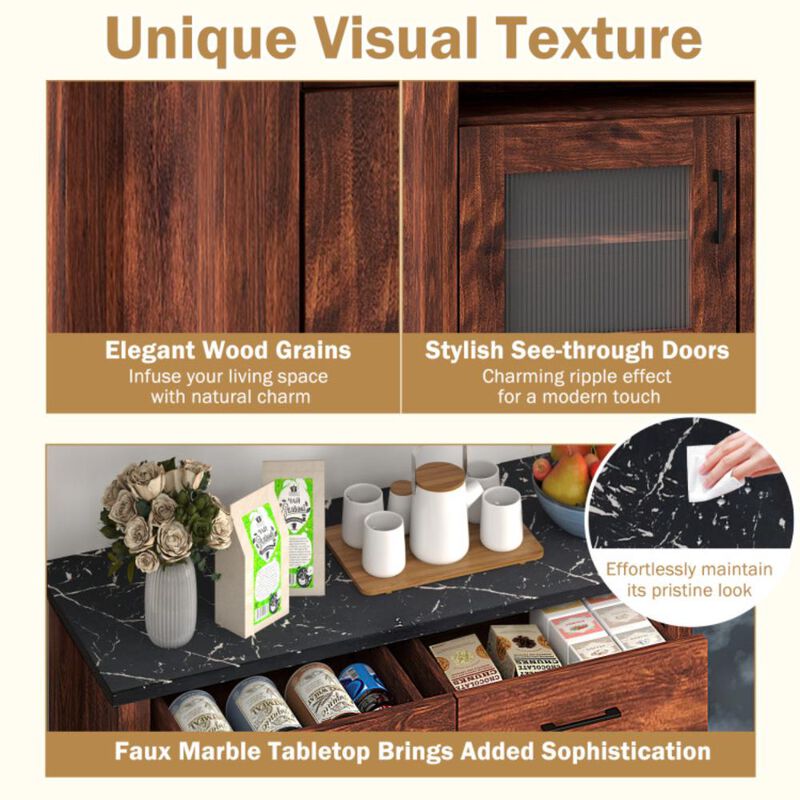 Hivvago Coffee Bar Cabinet with 2 Drawers and 1 Open Compartment