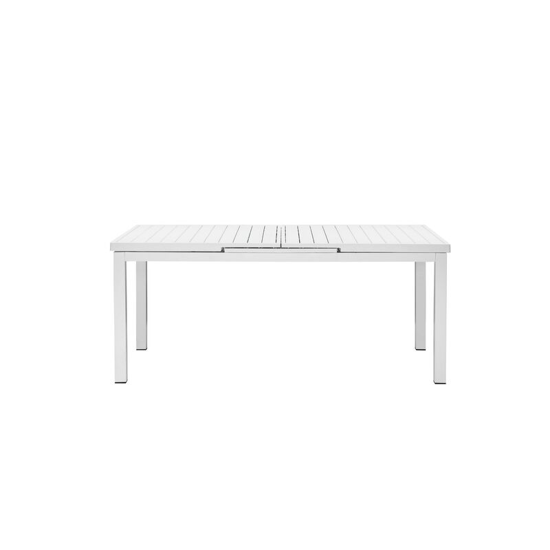 Meta 95 Inch Extendable Dining Table, White Aluminum Frame, Plank Top image number 0