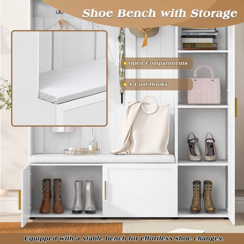 Entryway Hall Tree with Cushioned Seating Bench image number 7