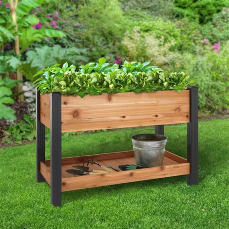 Rustic Cedar Wood Raised Bed – Modern Planter Box with Vinyl Legs for Stylish Outdoor Décor