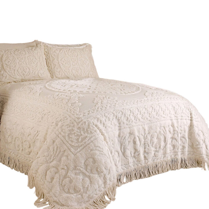 Cotton Chenille Bedspread with Fringe Trim for Classic Bedroom Decor