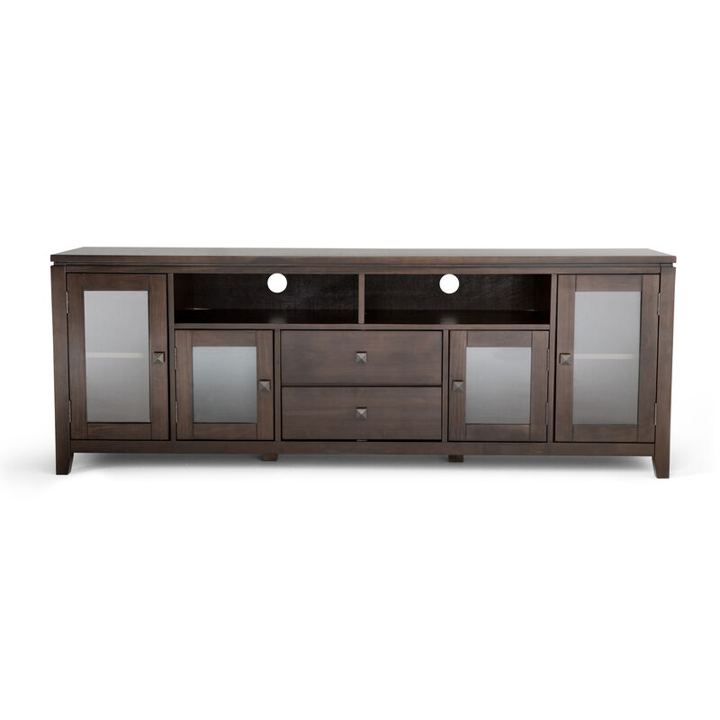 Cosmopolitan SOLID WOOD 72 inch Wide Contemporary TV Media Stand in Mahogany Brown For TVs up to 80 inches