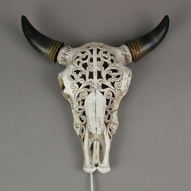 Western Steer Skull Wall Or Table Accent Lamp w/ Removable Metal Stand LED Bulb image number 4