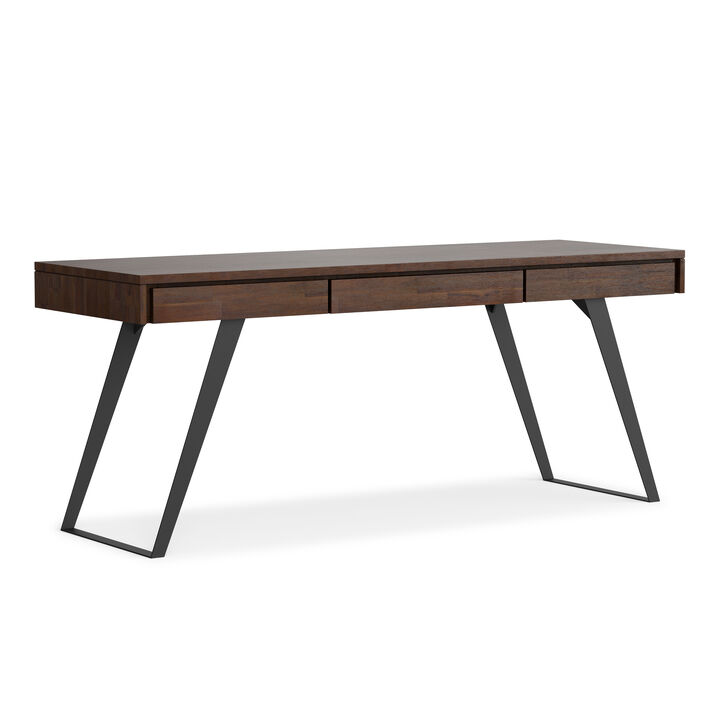 Lowry SOLID ACACIA WOOD Modern Industrial 72 inch Wide Large Desk in Distressed Charcoal Brown