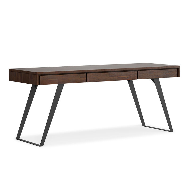 Lowry SOLID ACACIA WOOD Modern Industrial 72 inch Wide Large Desk in Distressed Charcoal Brown image number 0