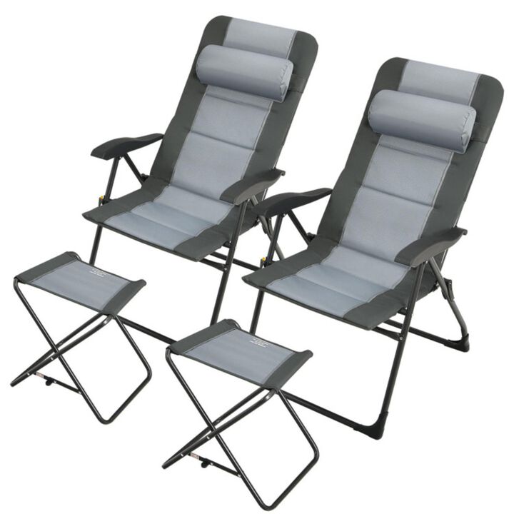Hivvago Set of 2 Patiojoy Patio Folding Dining Chair with Ottoman Set Recliner Adjustable-Gray