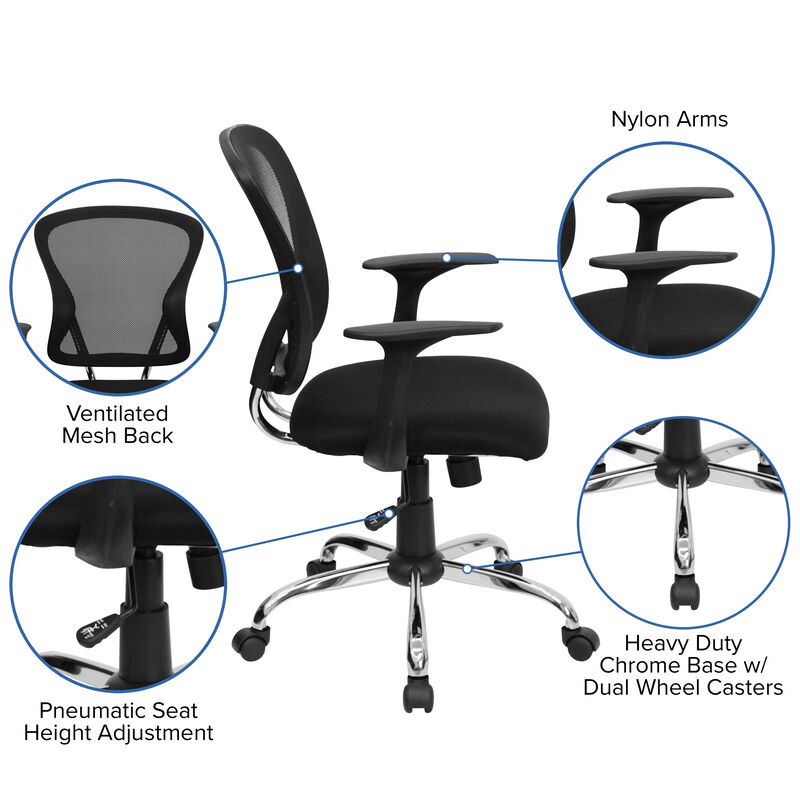 Alfred Mid-Back Dark Gray Mesh Swivel Task Office Chair with Chrome Base and Arms image number 5
