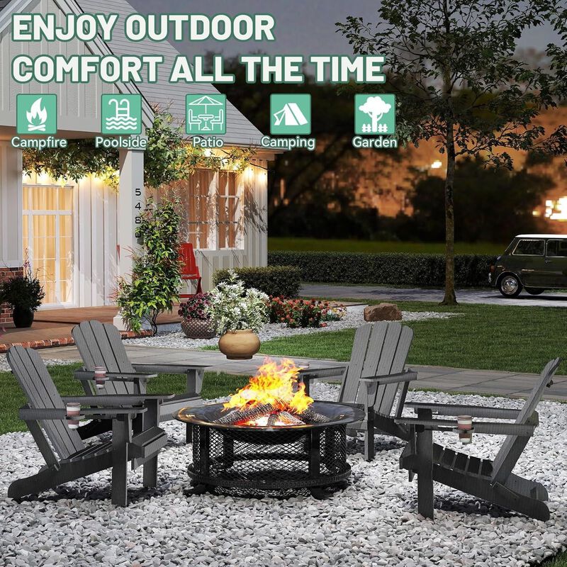 Hivvago Folding HDPE Adirondack Chair with Cup Holder image number 4