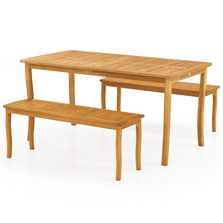 Outdoor Patio Dining Set, 3-Piece with Acacia Wood Table and Benches