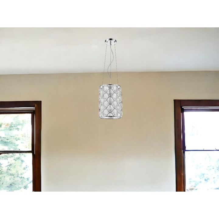 Hivvago Isabella 1-Light Polished Nickel Drum Pendant With Crystal Accents