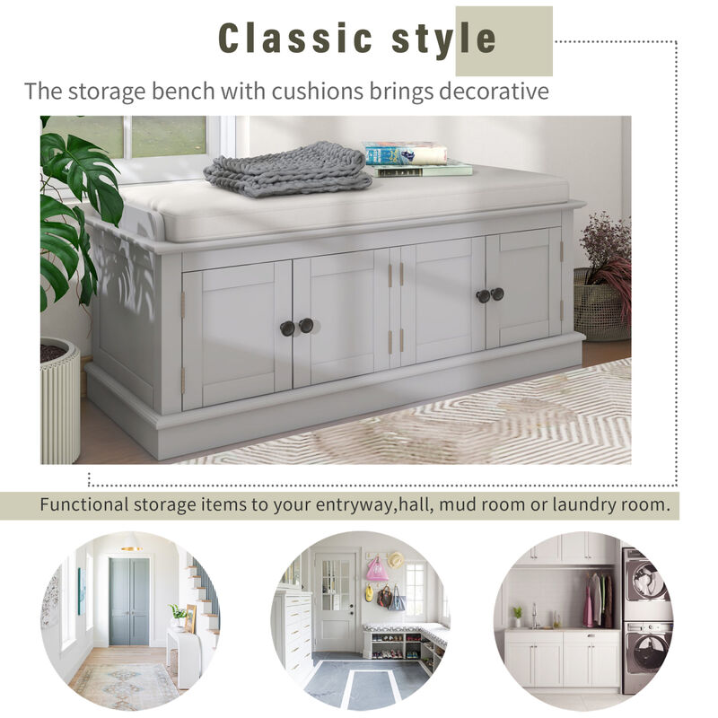 Streamdale 4-Door Storage Bench with Shelves and Cushion image number 2