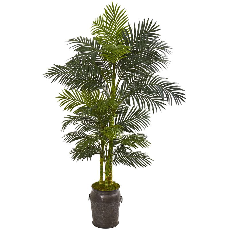 Hivvago 7 Feet Golden Cane Artificial Palm Tree in Decorative Planter