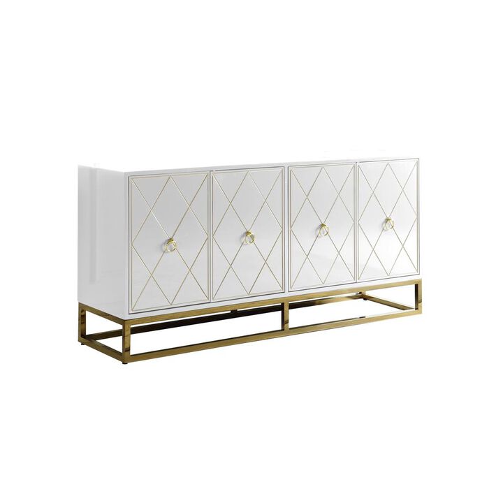 Best Master Furniture Senior 64 Transitional Wood Sideboard in White/Gold