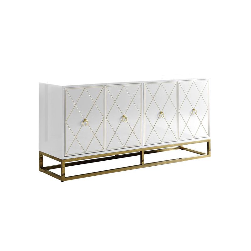 Best Master Furniture Senior 64 Transitional Wood Sideboard in White/Gold