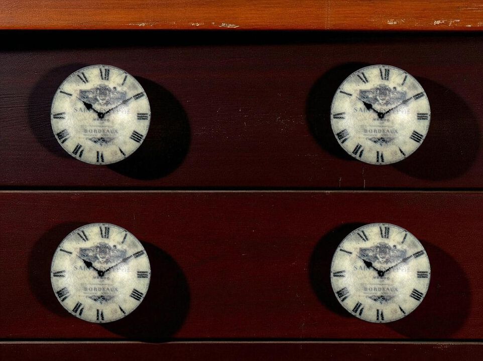 HomeRoots Set of Six Black And White Clock Face Ceramic Drawer Pull Knobs