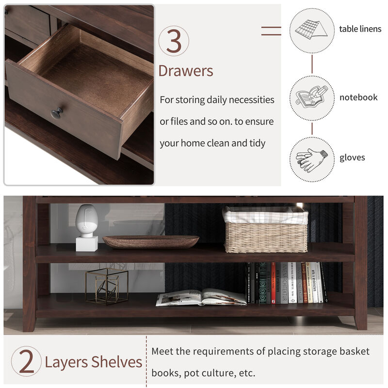 Whisen Modern Design Console Table with 3 Drawers and 2 Open Shelves - Espresso