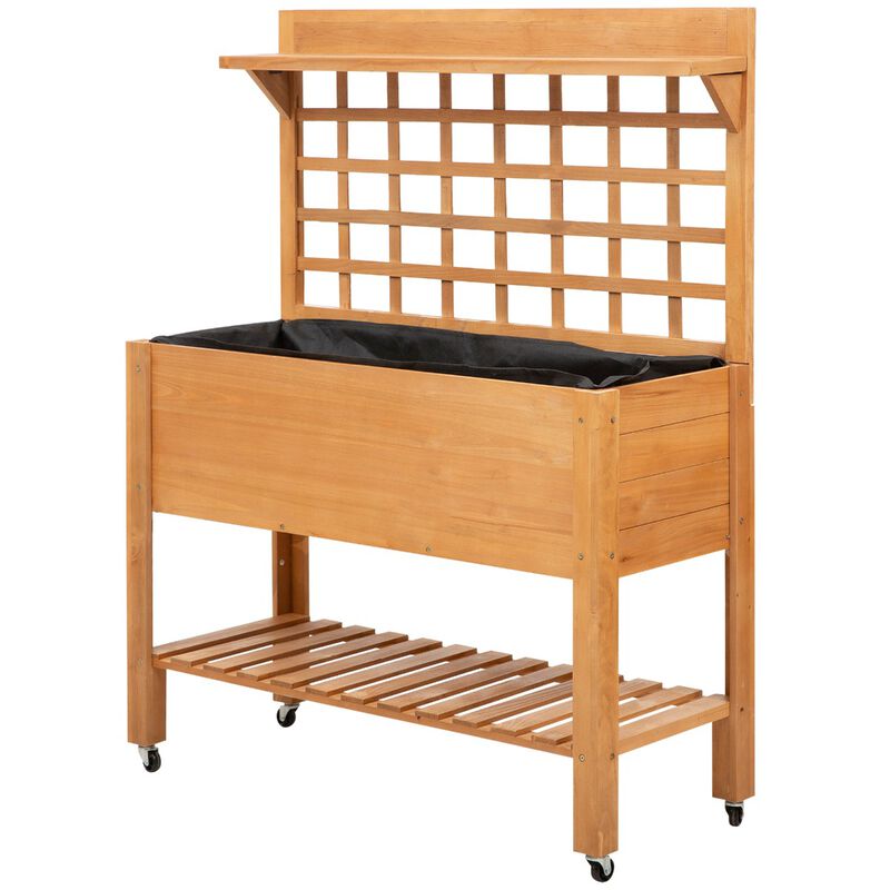 Hivvago Elevated Wooden Garden Bed with Shelf and Wheels image number 0