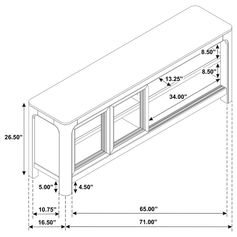 Pira TV Stand Media Console, 2 Glass Door Cabinets, Brown Wood 71 Inch image number 7