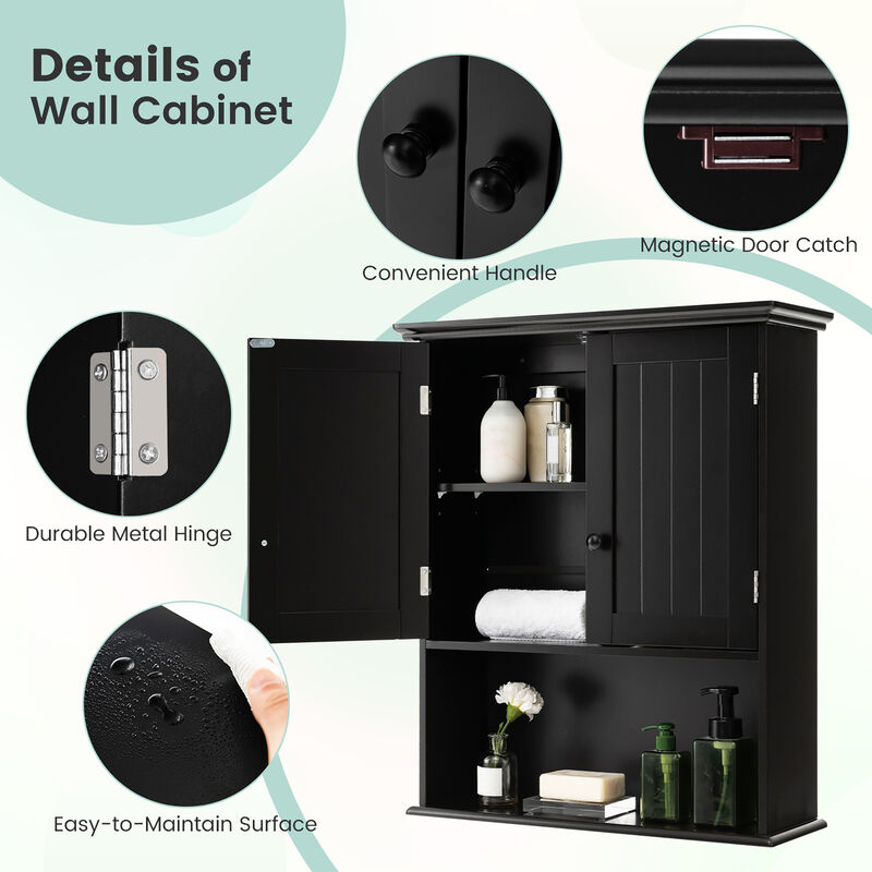 Costway Wall Mount Bathroom Cabinet Wooden Medicine Cabinet Storage Organizer Espresso