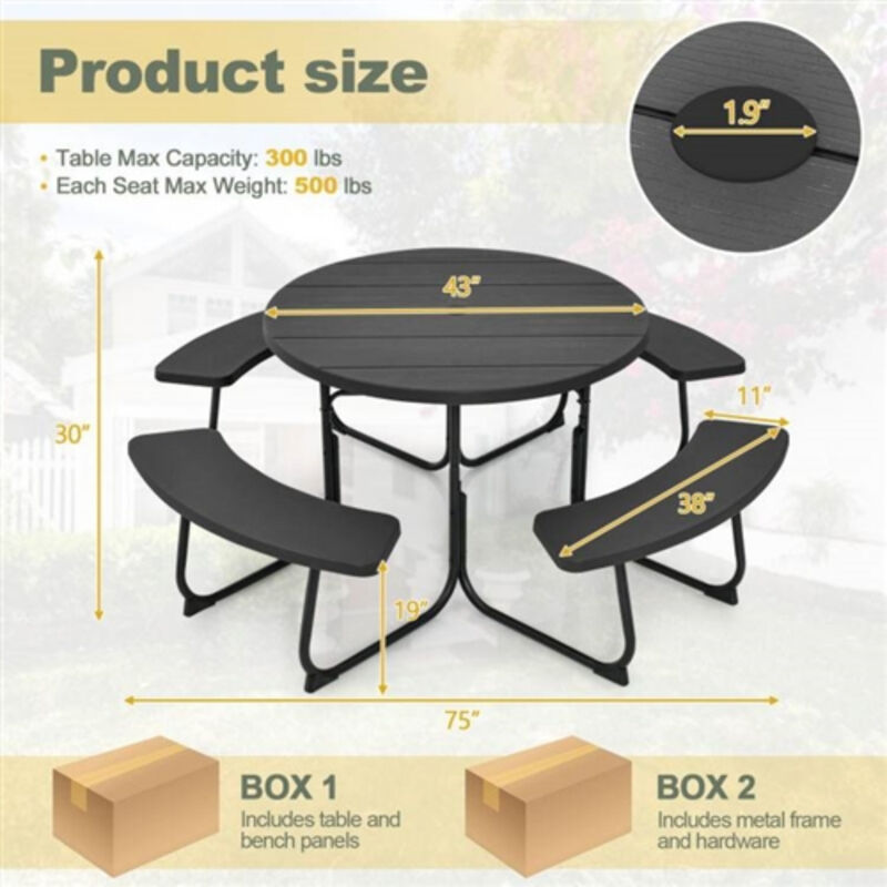 Weather-Resistant Metal and HDPE Picnic Table Set with Benches