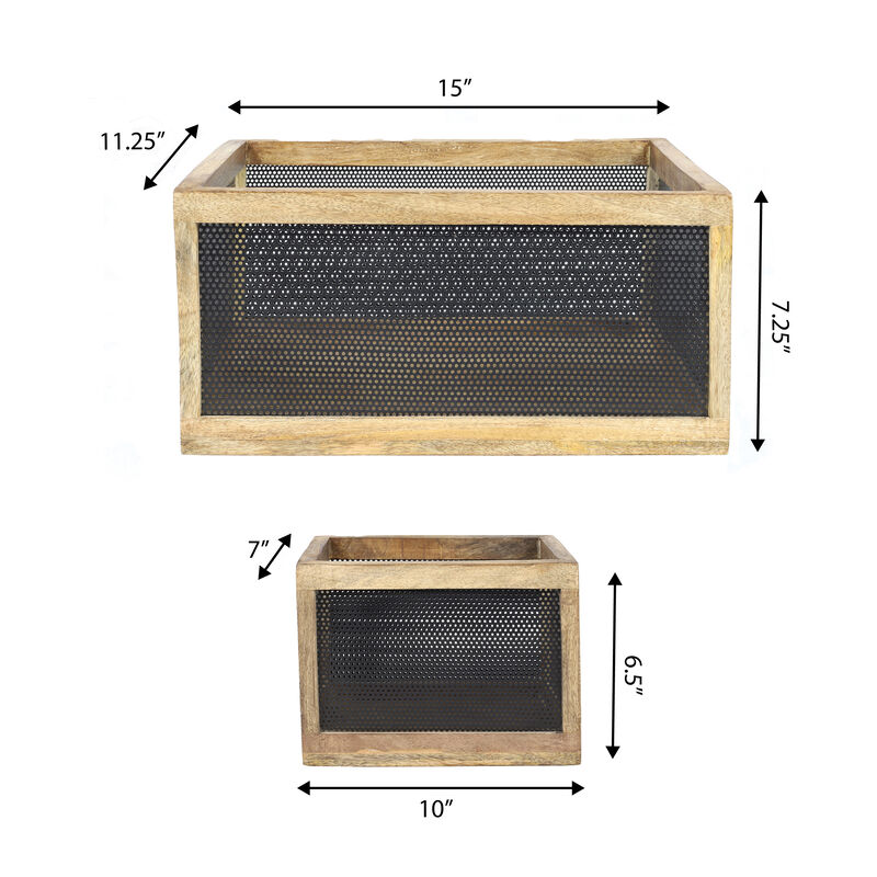 Fallon Modern Minimalist Handmade Wooden Metal Nesting Storage Baskets