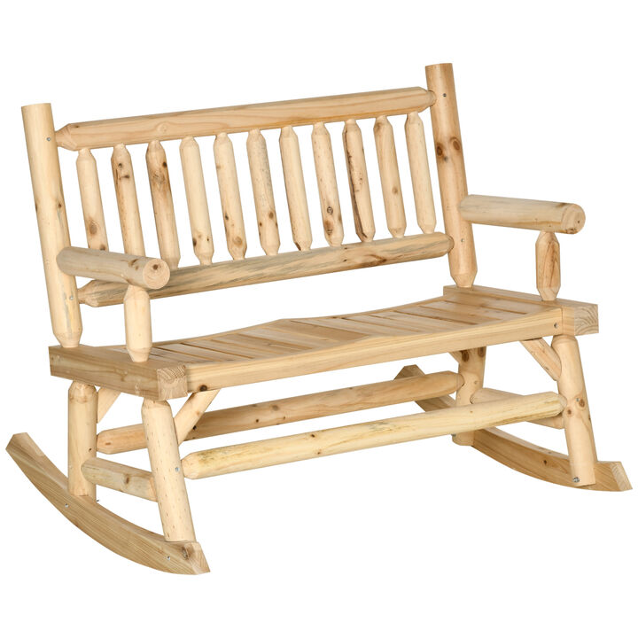 Hivvago Wooden 2-Person Rocking Chair with Wide Seats
