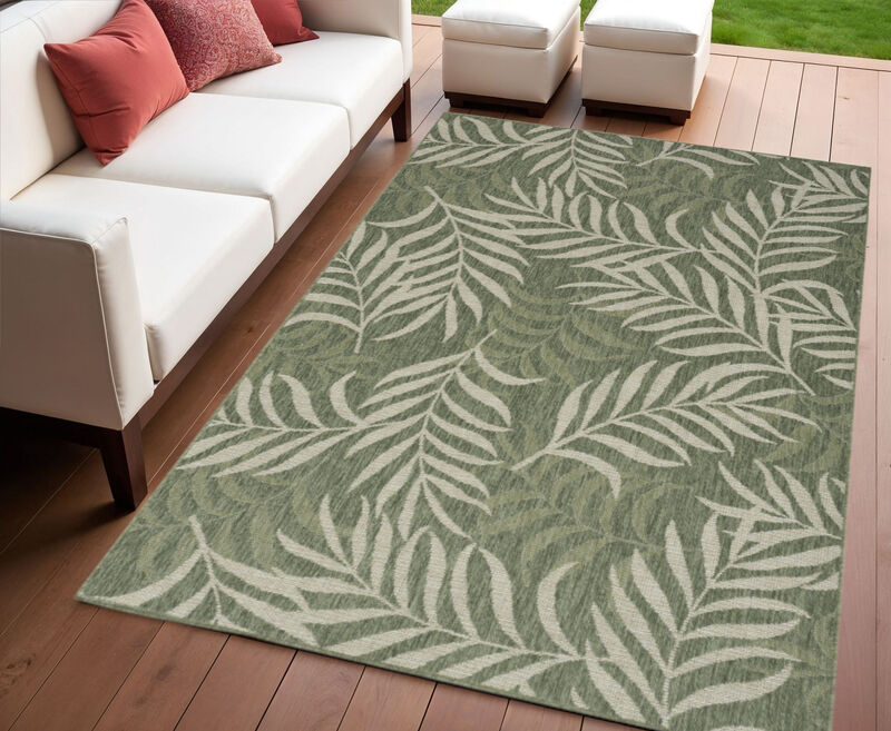 HomeRoots 4' X 6' Ivory And Green Palm Leaf Indoor Outdoor Area Rug image number 1
