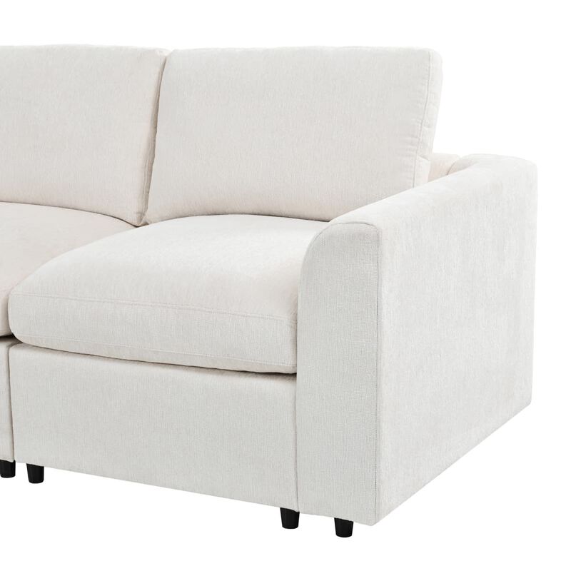 Chenille 3 seater sofa, U style deep seat couch with throw pillow, Contemporary living room sofa with solid wood frame image number 8