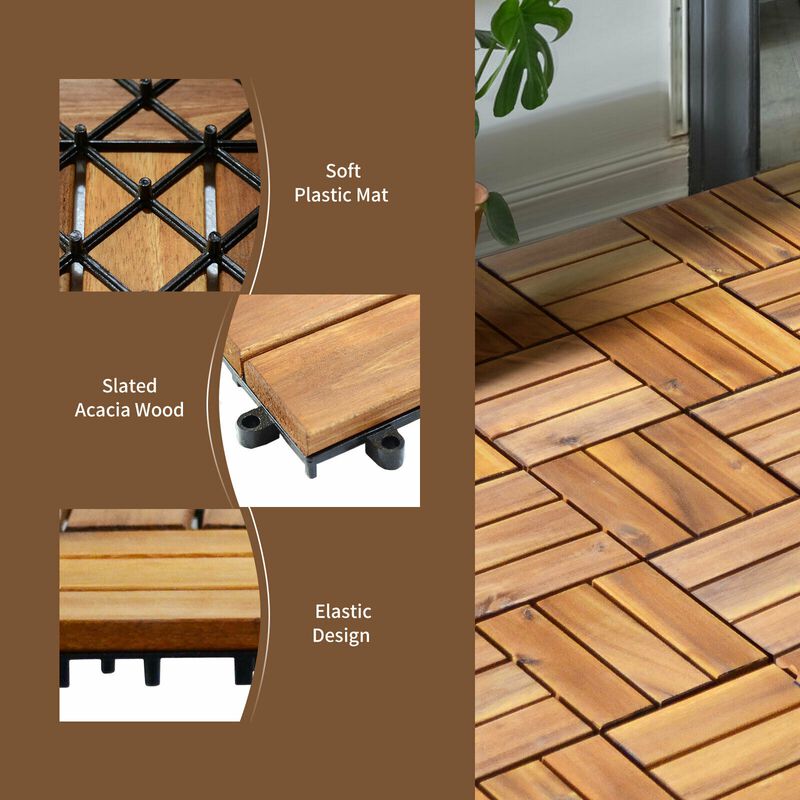 Acacia Wood Interlocking Patio Deck Tile - 27 Pieces