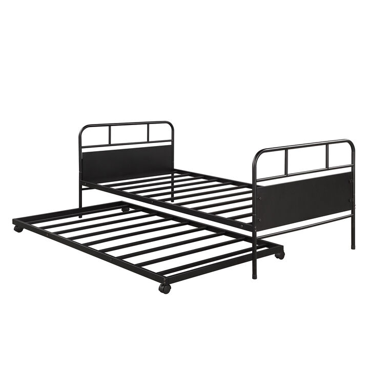 Merax Metal Daybed Platform Bed Frame with Trundle Built-in Casters