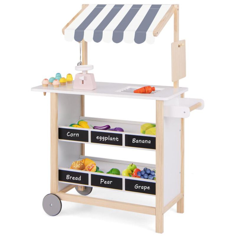 Hivvago Kids Wooden Ice Cream Cart with Chalkboard and Storage
