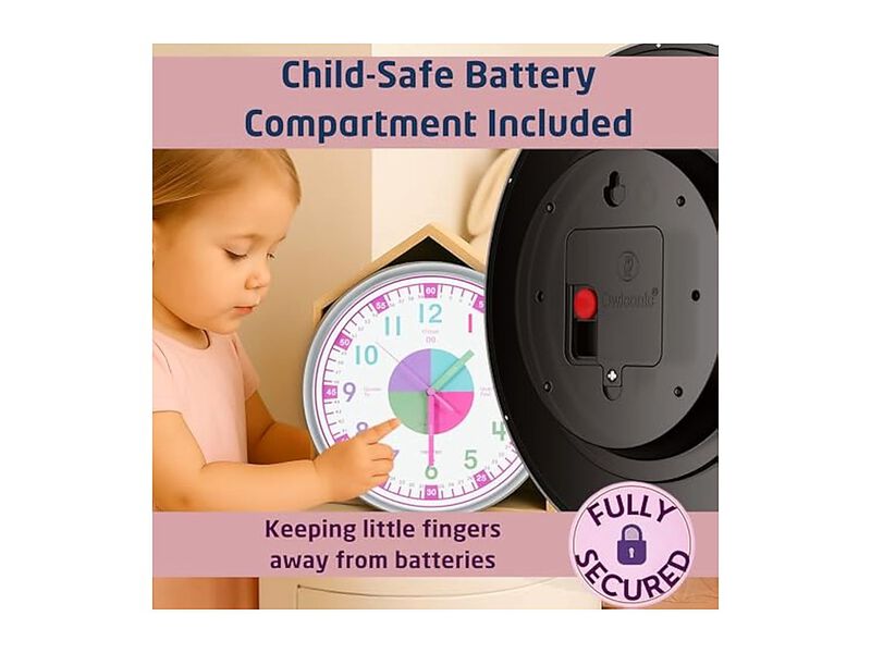 Educational Learning Teaching Homeschool Wall Clock Silent Non Ticking Pink image number 3