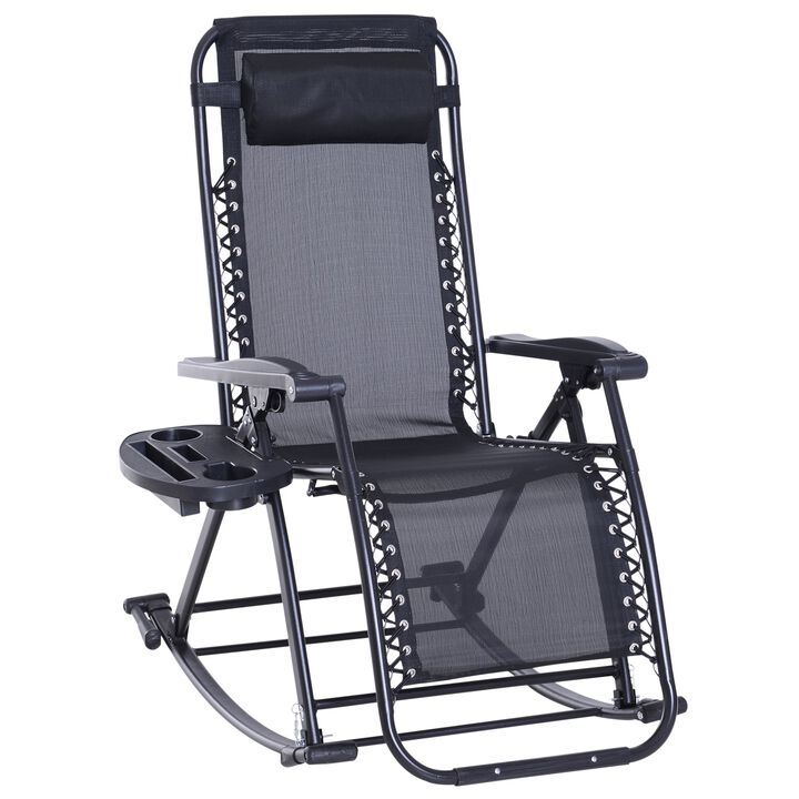 Outdoor Comfort Plus: Zero Gravity Rocking Chair with Headrest & Tray