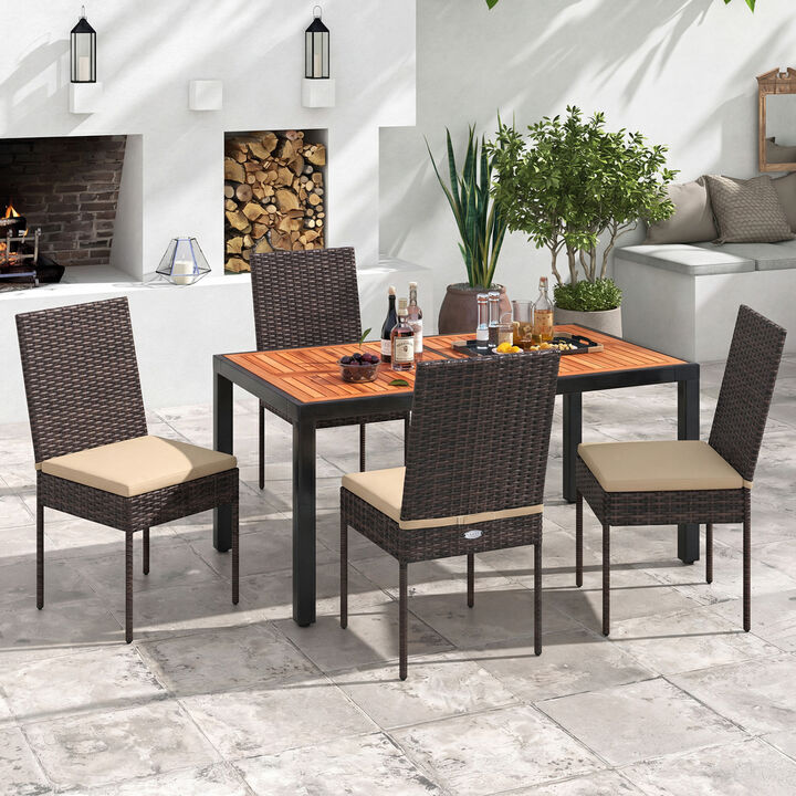 Outdoor Rattan Wicker Dining Chairs Set of 4 with Cushioned Seats