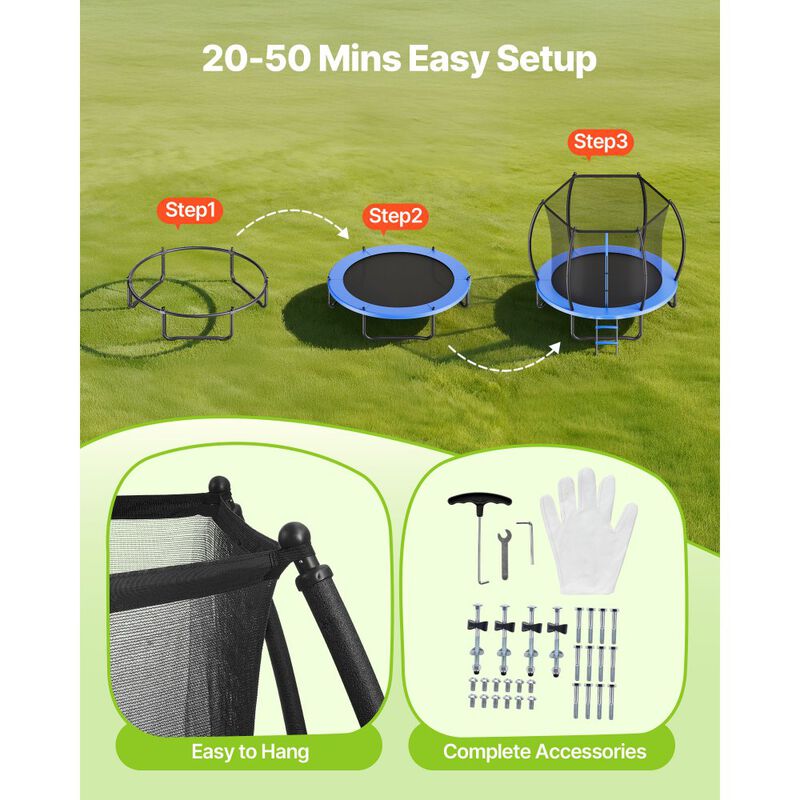 Outdoor Trampoline with Rust-Resistant Frame, Safety Enclosure Net & Thick Protective Pad image number 3