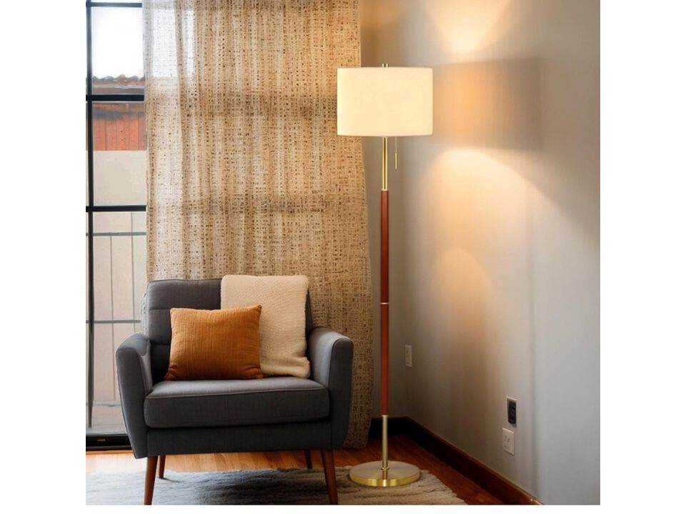 Walnut Gold Floor Lamp 62 Inch Dimmable Mid Century Standing Light LED Bulb